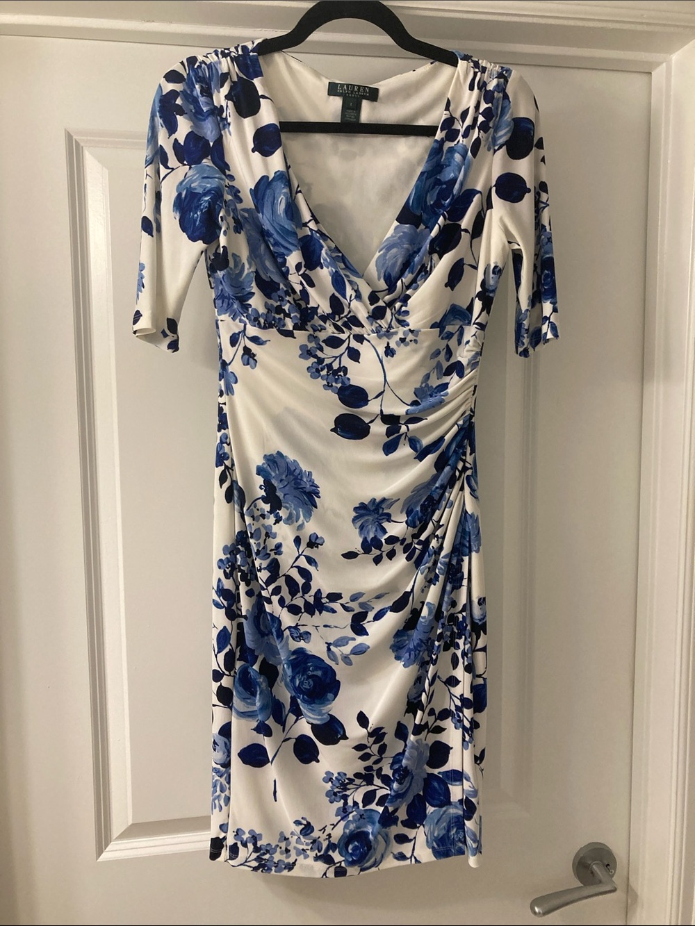 Ralph Lauren White Midi Dress with Blue Floral Print